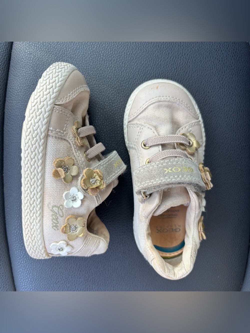 Geox Kids Pink Beige Floral Sneaker with Gold Accents